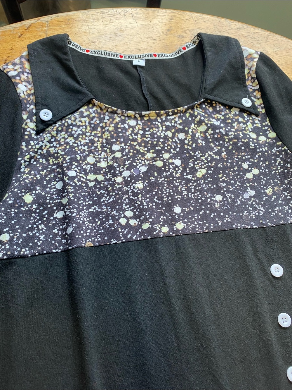 Exclusive Black Top with Speckled Chest Panel